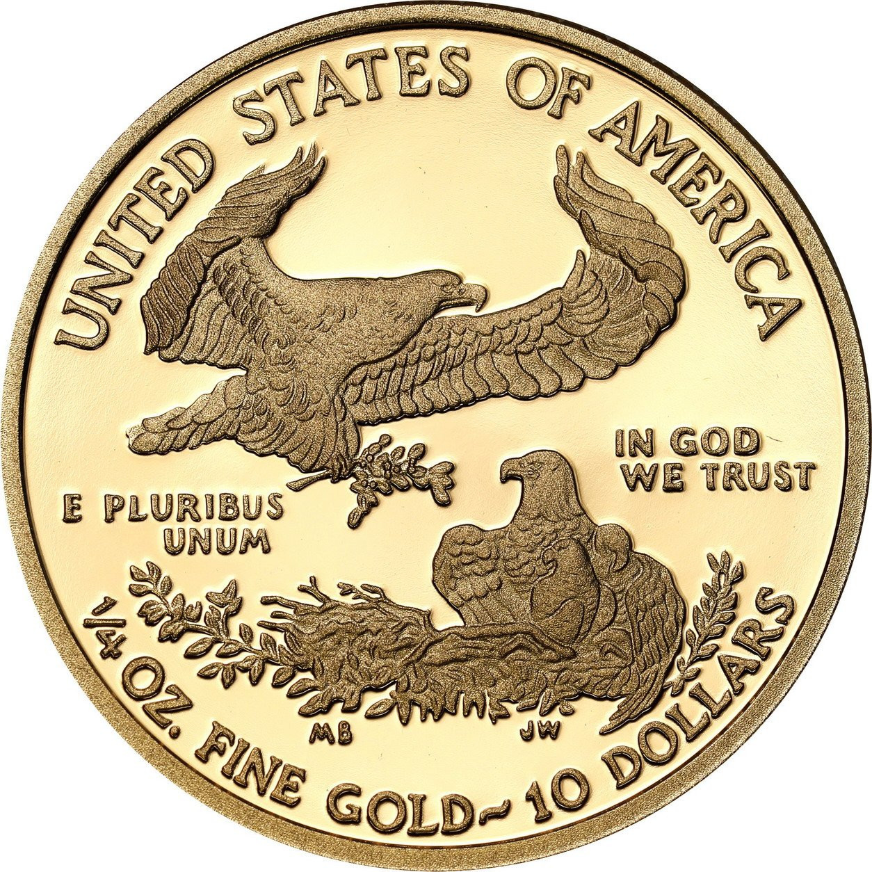 USA. Złote 10 $ dolarów 2010 Orzeł (Eagle) - LUSTRZANY – 1/4 uncji złota